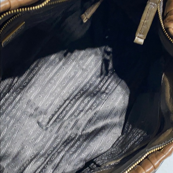 PRADA Nappa Gaufre Brown Leather Ruched Tote Bag - Picture 4 of 9